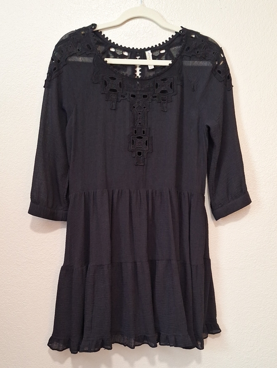 Free People Other - Free People Flouncy Black Crochet-Yoke Tiered Dress, Small